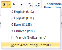 currency format excel