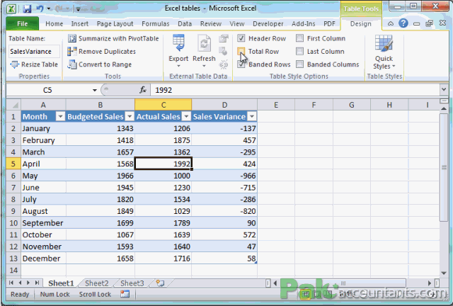 excel table total row