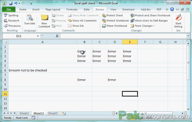 spell check selected cells