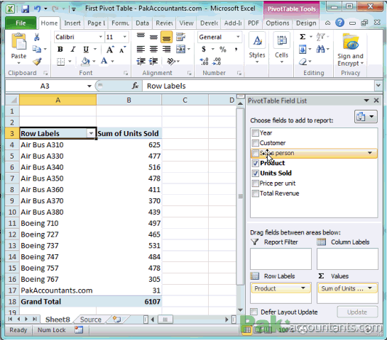 pivot table filter by sales person