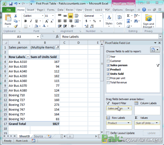 pivot table sales person