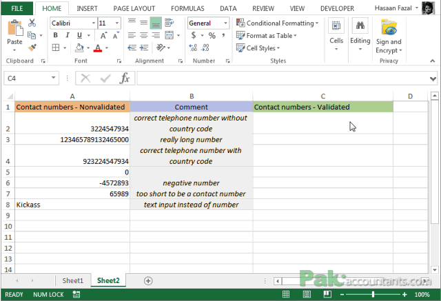 custom format as data validation