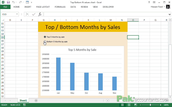 Excel chart of Top / Bottom “N” values using RANK() function and Form controls