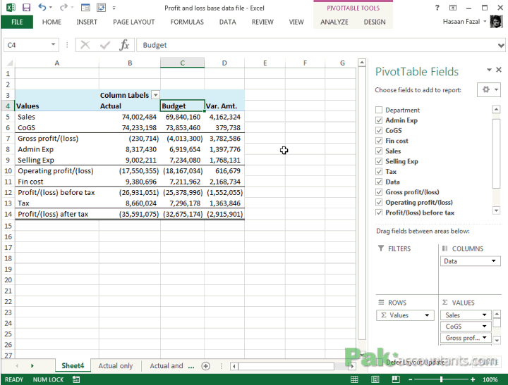 profit and loss variance 3
