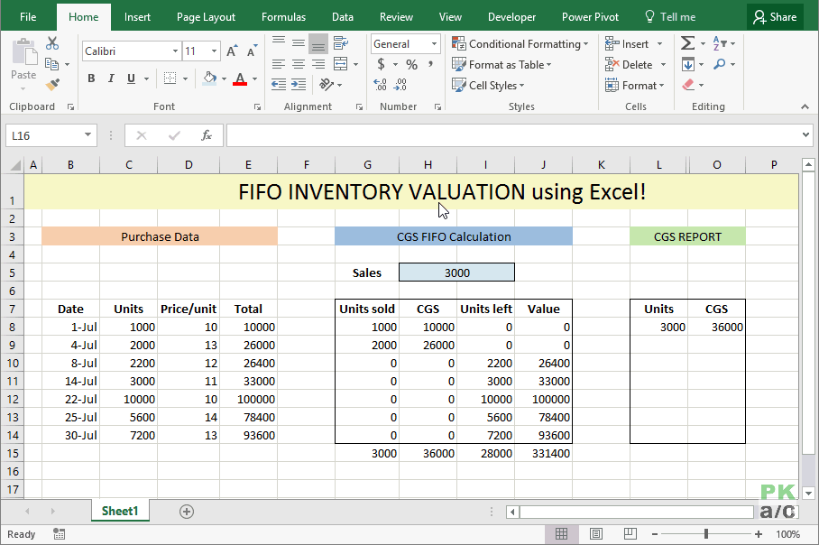 Excel FIFO Calculation and Report