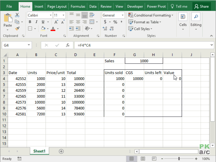 excel fifo inventory data table 2
