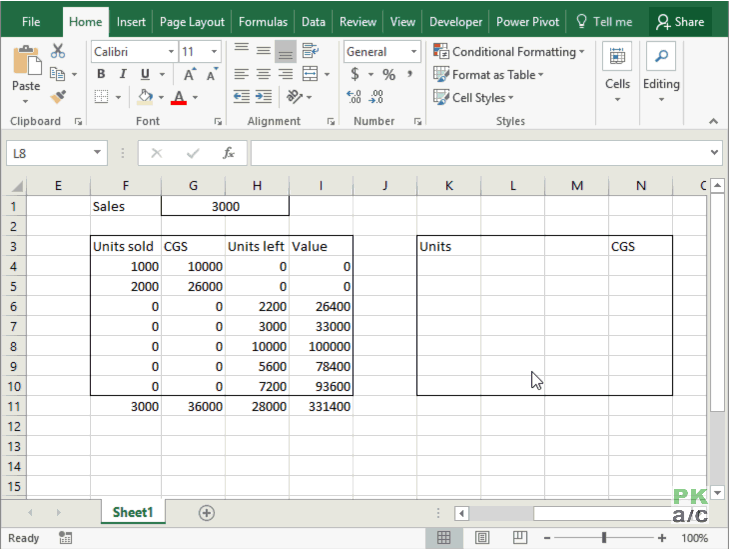 excel fifo inventory data table 5