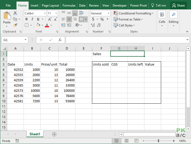 excel fifo inventory data tables 1