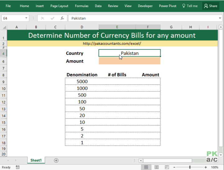 currency bill calculator using excel 2
