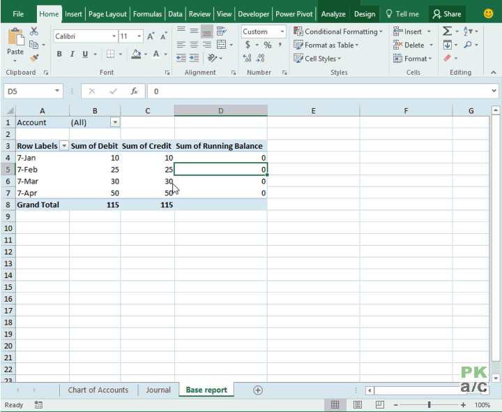 extracting account from journal excel
