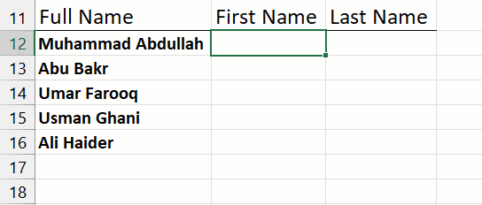 sort by last name in excel flash fill