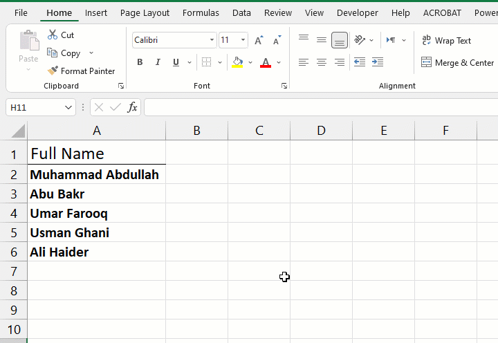 find and replace to sort by last name in excel